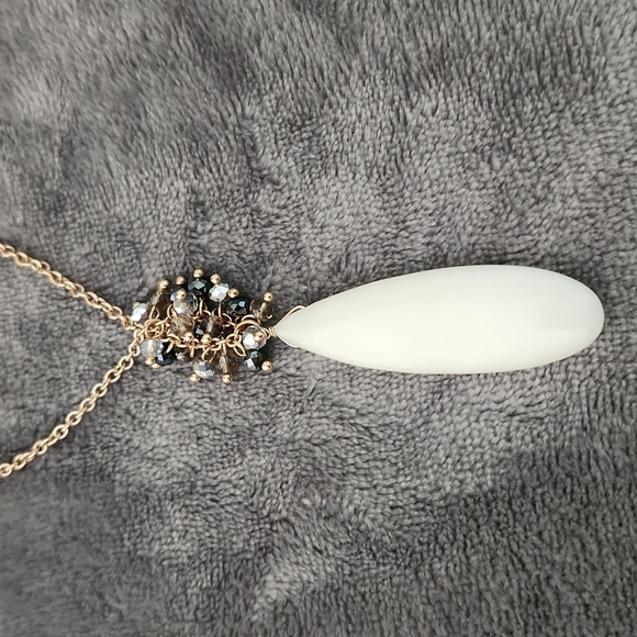 Necklace with Black, Rose and Clear Crystals with Cream Teardrop + Extension - Picture 2 of 6